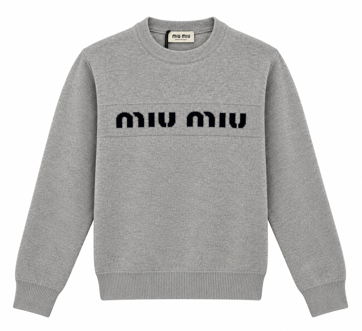 Miu Miu Logo Knit Sweater – Grey