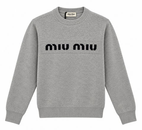 Miu Miu Logo Knit Sweater – Grey