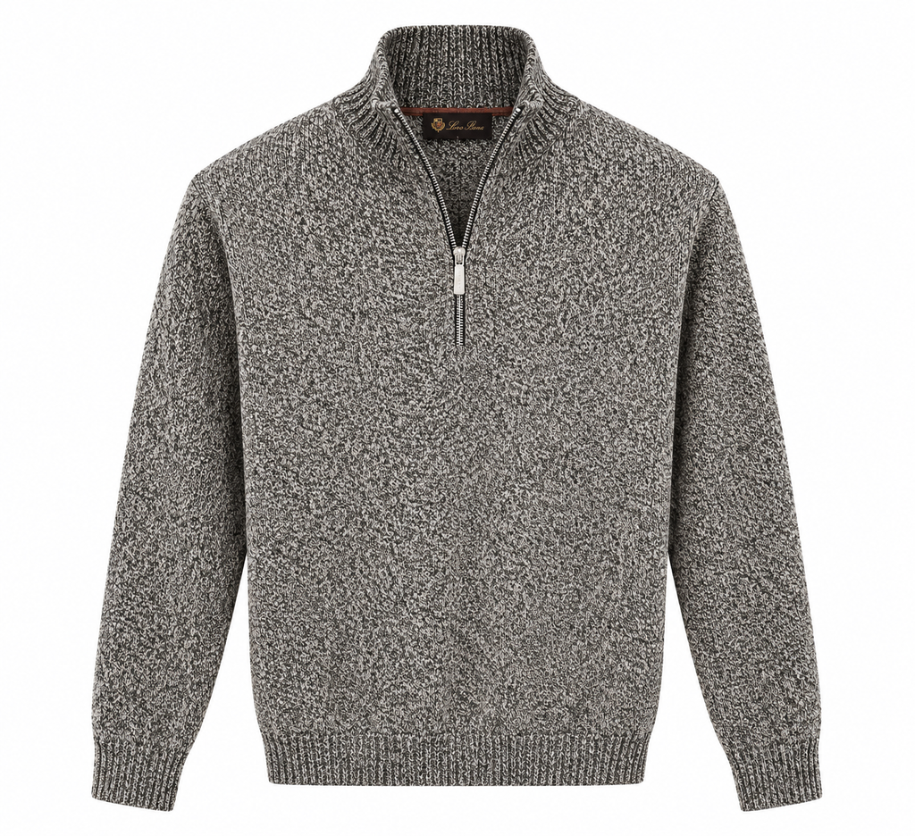 Loro Piana Grey Mélange Half-Zip Sweater