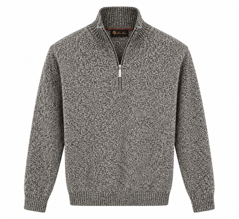 Loro Piana Grey Mélange Half-Zip Sweater