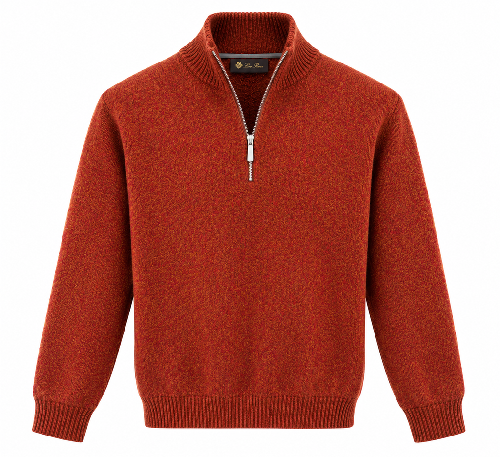 Loro Piana Rust Orange Half-Zip Sweater