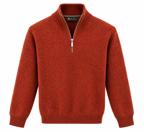 Loro Piana Rust Orange Half-Zip Sweater