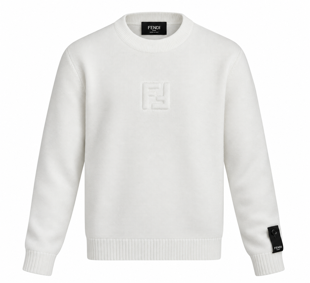 Fendi FF Logo Crewneck Sweater – White