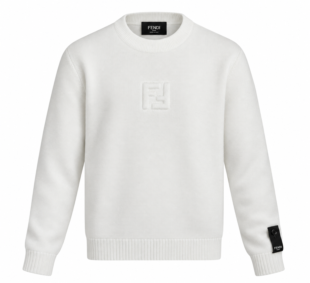 Fendi FF Logo Crewneck Sweater – White