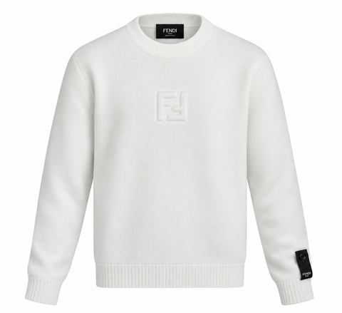 Fendi FF Logo Crewneck Sweater – White