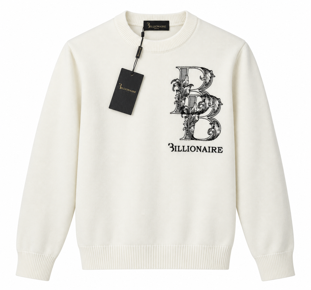 Billionaire Ornate Logo Knit Sweater – Cream