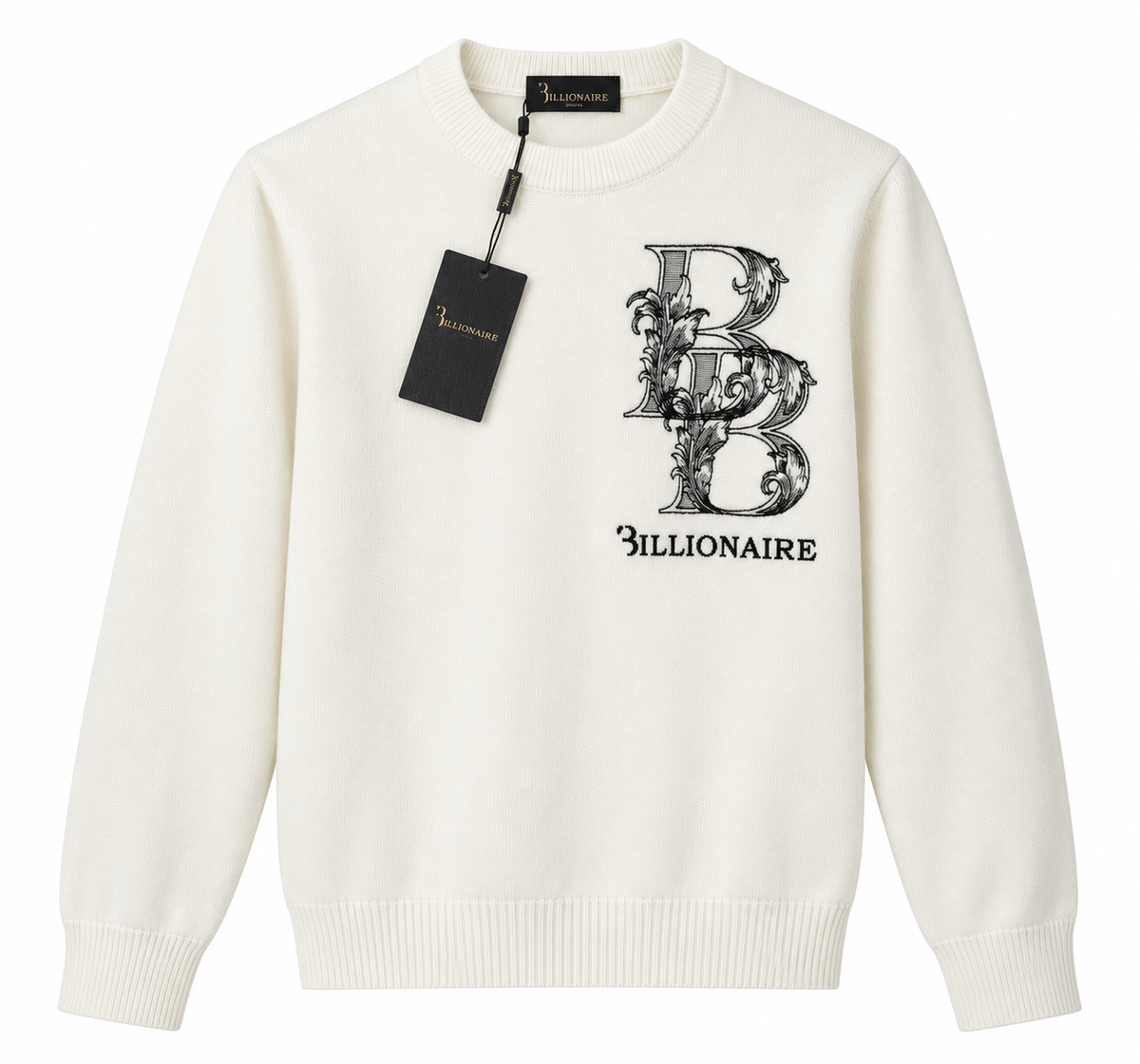 Billionaire Ornate Logo Knit Sweater – Cream
