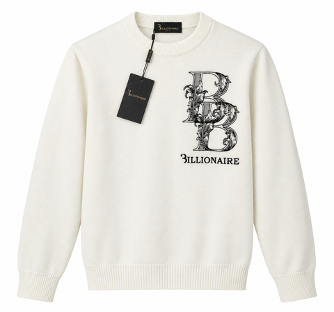 Billionaire Ornate Logo Knit Sweater – Cream