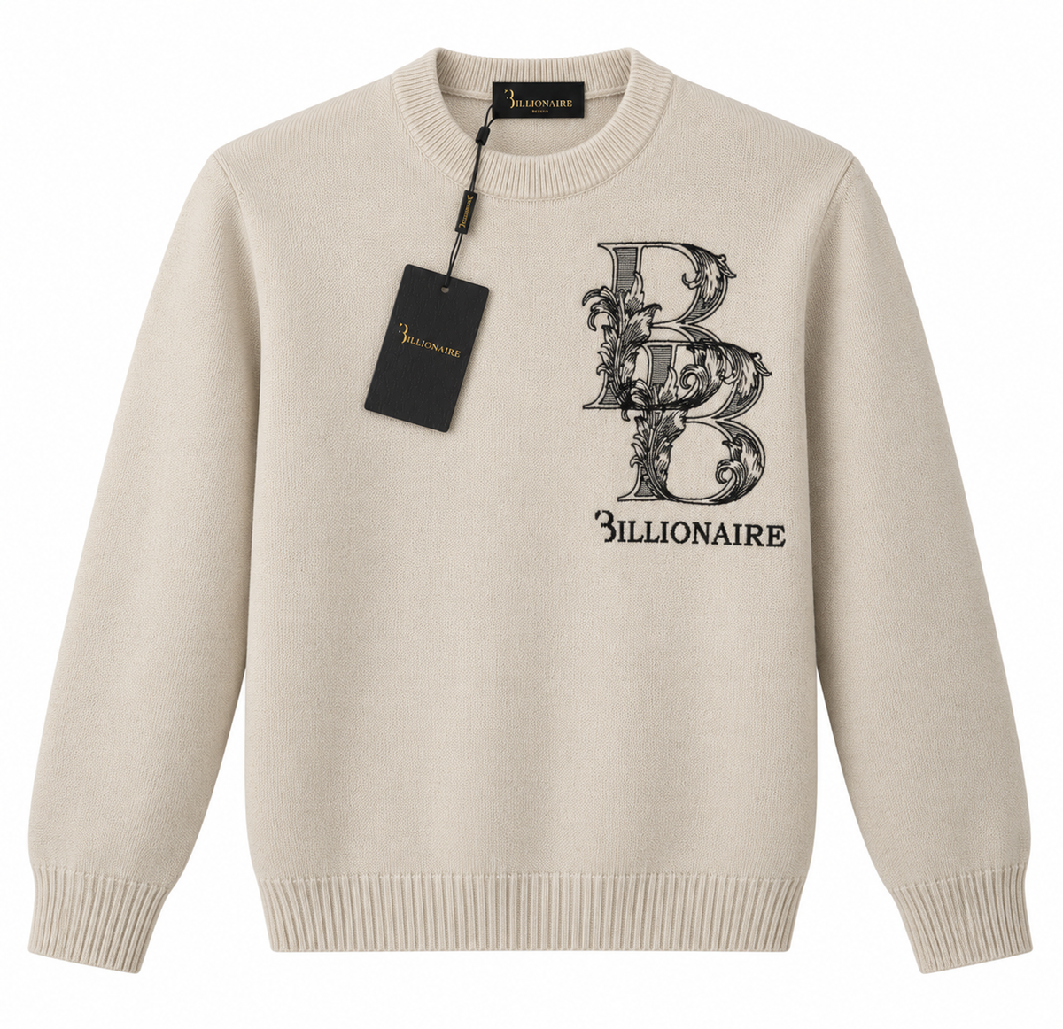Billionaire Ornate Logo Knit Sweater – Beige