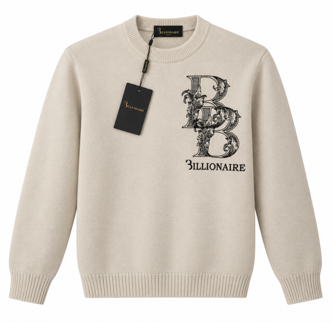 Billionaire Ornate Logo Knit Sweater – Beige