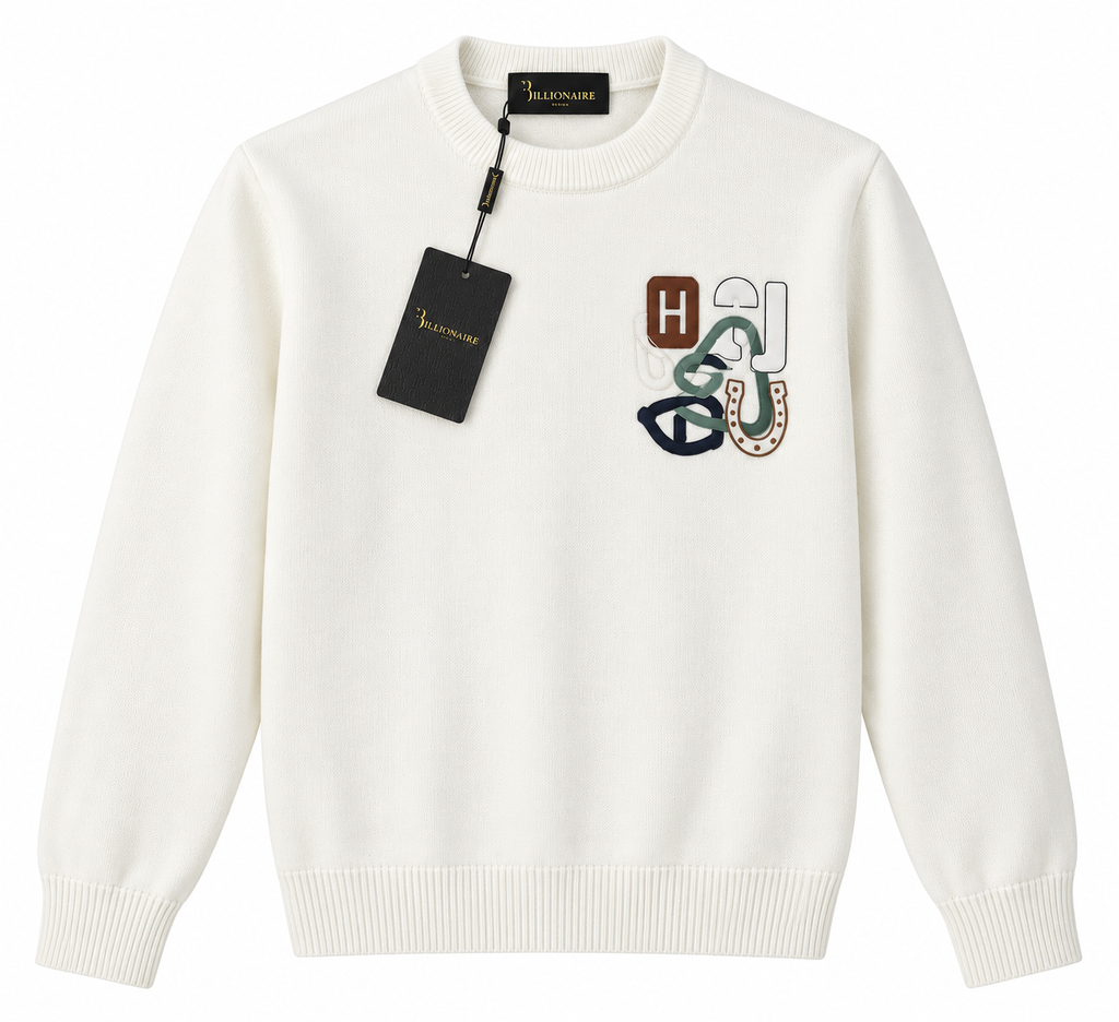 Billionaire Multicolor Monogram Knit Sweater – White