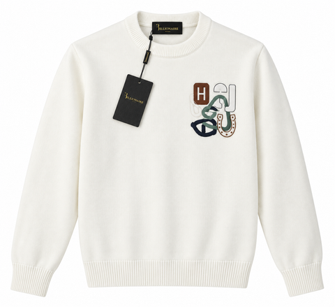 Billionaire Multicolor Monogram Knit Sweater – White