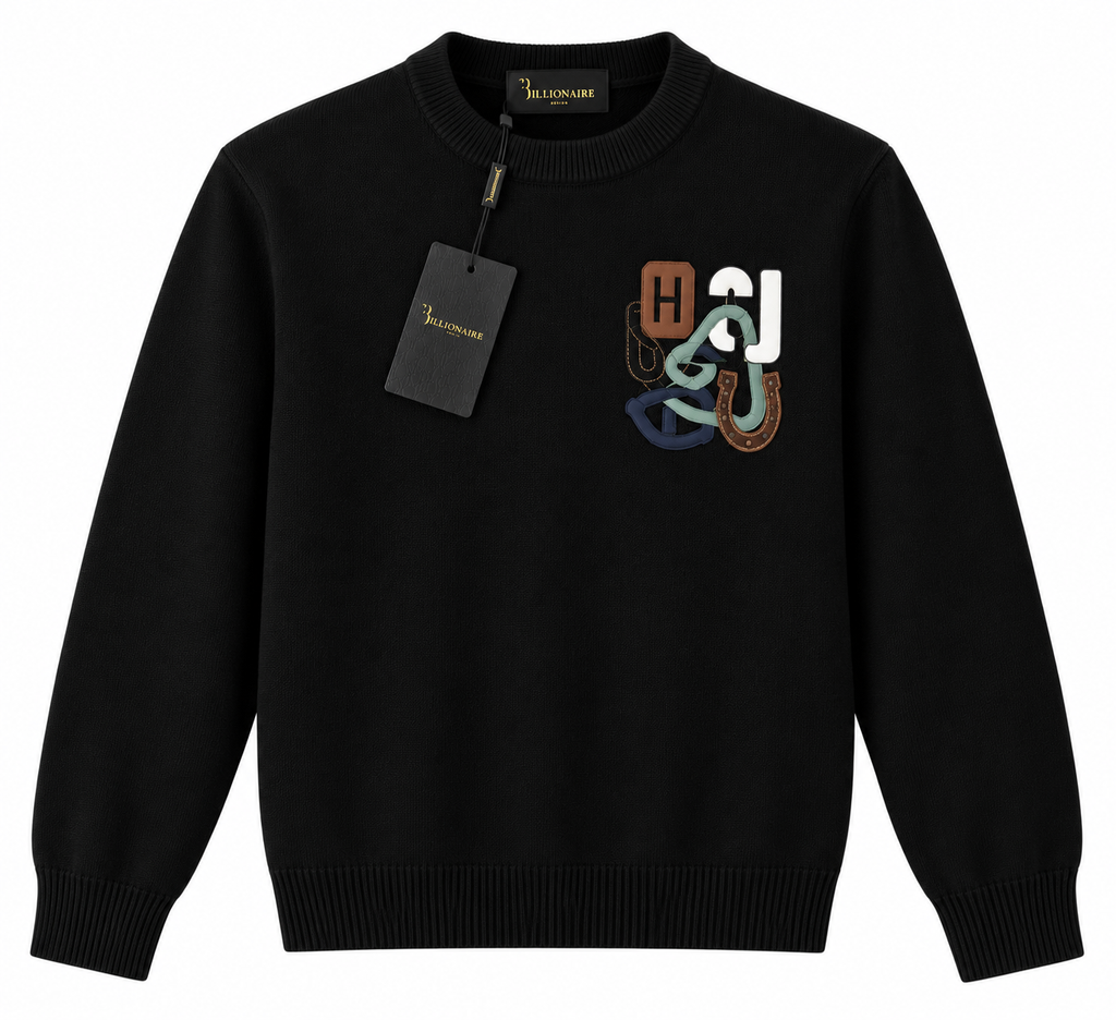 Billionaire Multicolor Monogram Knit Sweater – Black