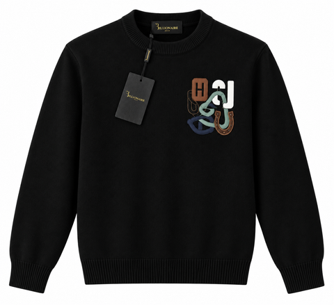 Billionaire Multicolor Monogram Knit Sweater – Black