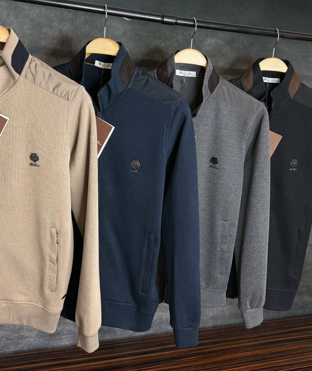 Loro Piana Ribbed Zip-Up Jacket – Navy Blue