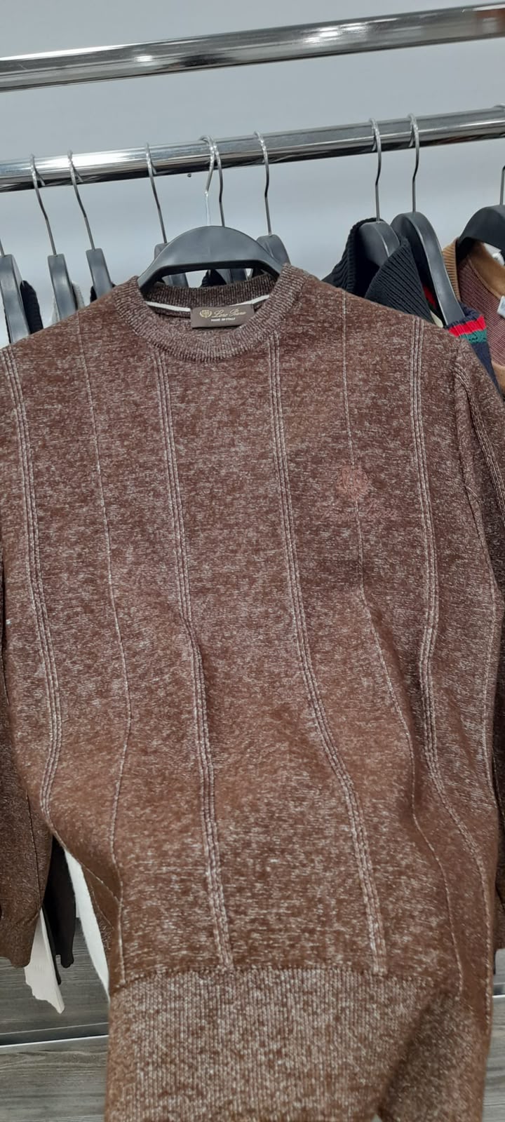 Loro Piana Textured Vertical Stripe Knit Sweater – Brown