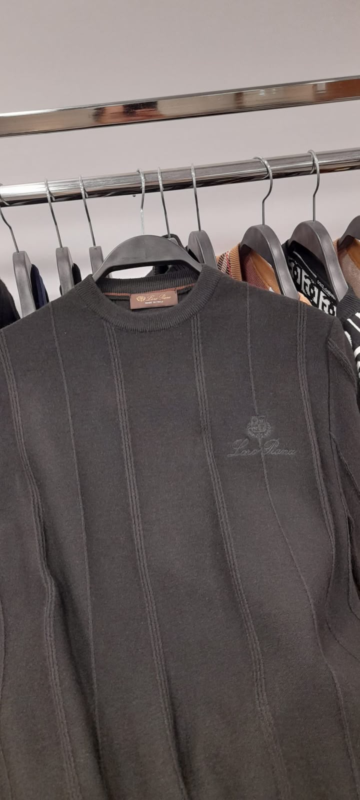 Loro Piana Dark Navy Vertical Stripe Knit Sweater