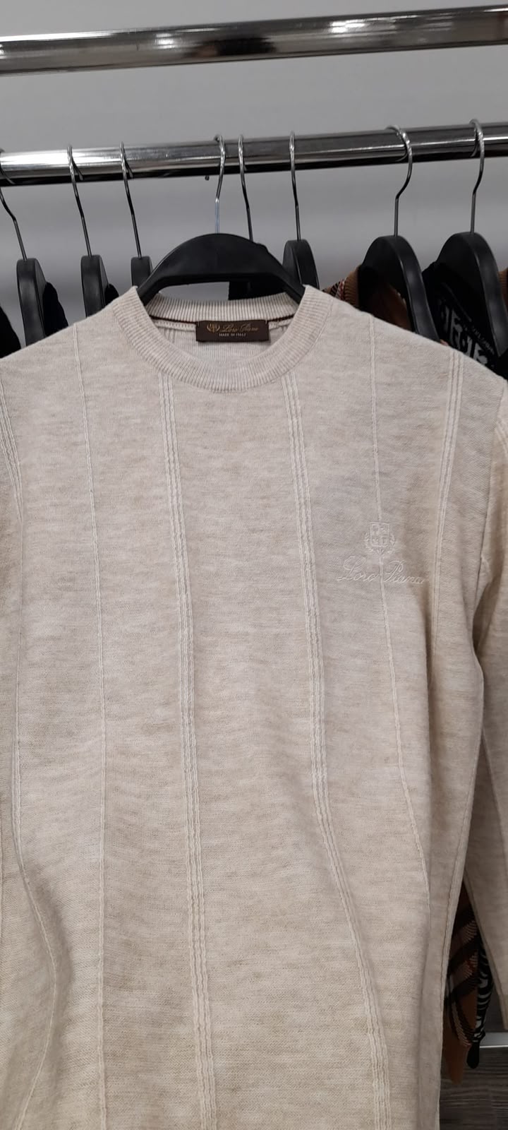 Loro Piana Textured Vertical Stripe Knit Sweater – Beige