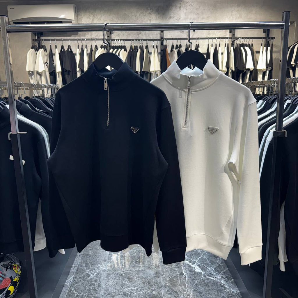 Prada White Half-Zip Logo Sweatshirt