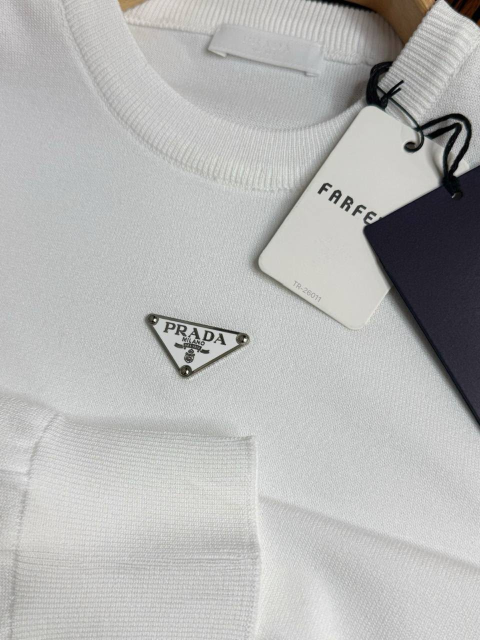 Prada Triangle Logo Knit Sweater – White
