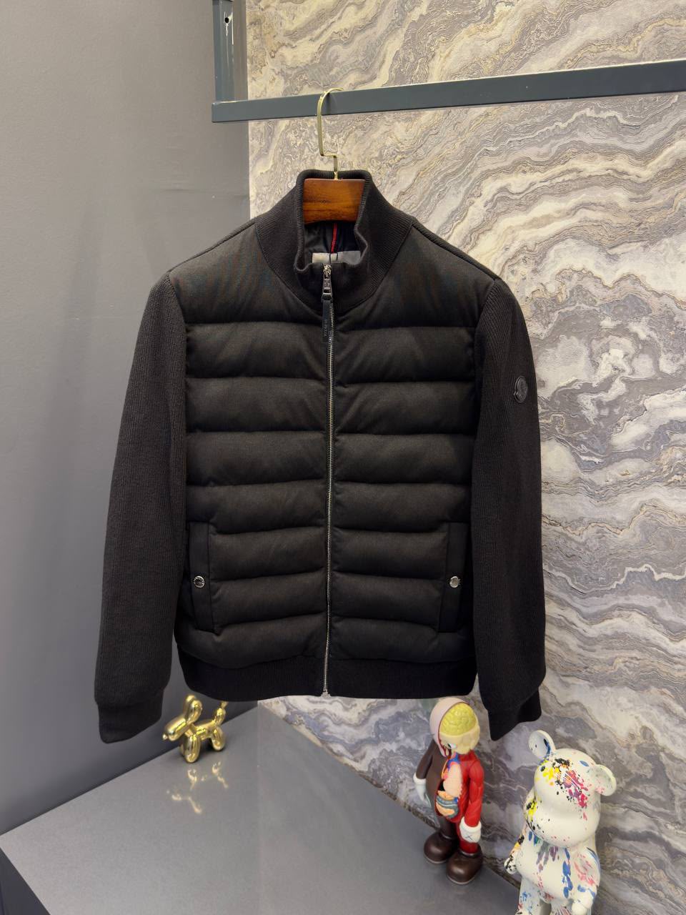 Moncler Quilted Knit Sleeve Jacket – Black