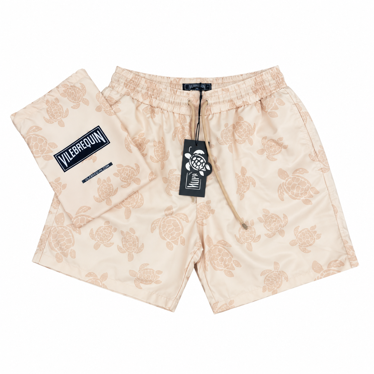 Vilebrequin Turtle Print Swim Shorts with Pouch – Sand Beige