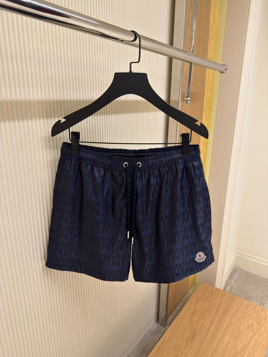 MONCLER Tonal Monogram Logo Patch Swim Shorts – Navy Blue