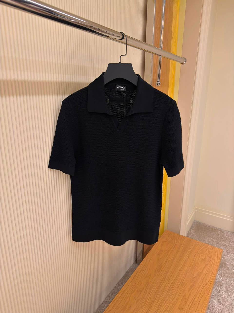 ZEGNA Textured Short-Sleeve Knit Polo – Black
