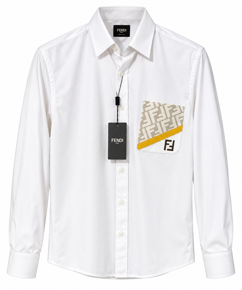 Fendi FF Monogram Pocket Long Sleeve Shirt – White & Yellow
