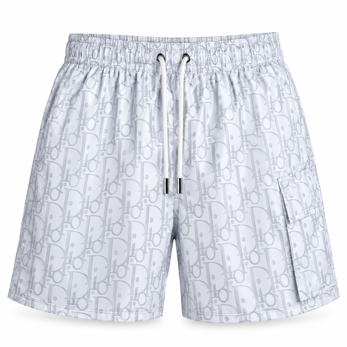 DIOR Monogram Cargo Swim Shorts – White & Light Grey