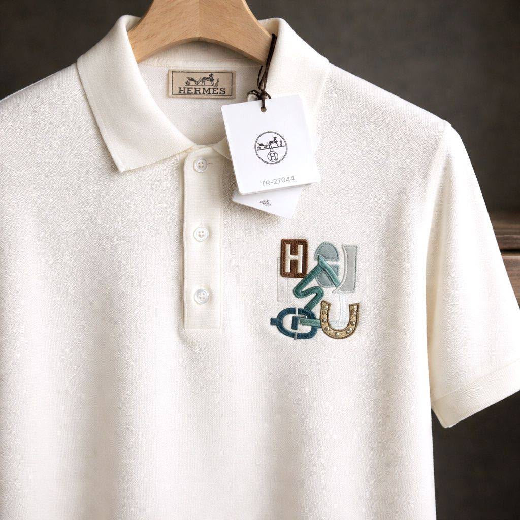 Hermès Graphic Embroidered Knit Polo – Off-White