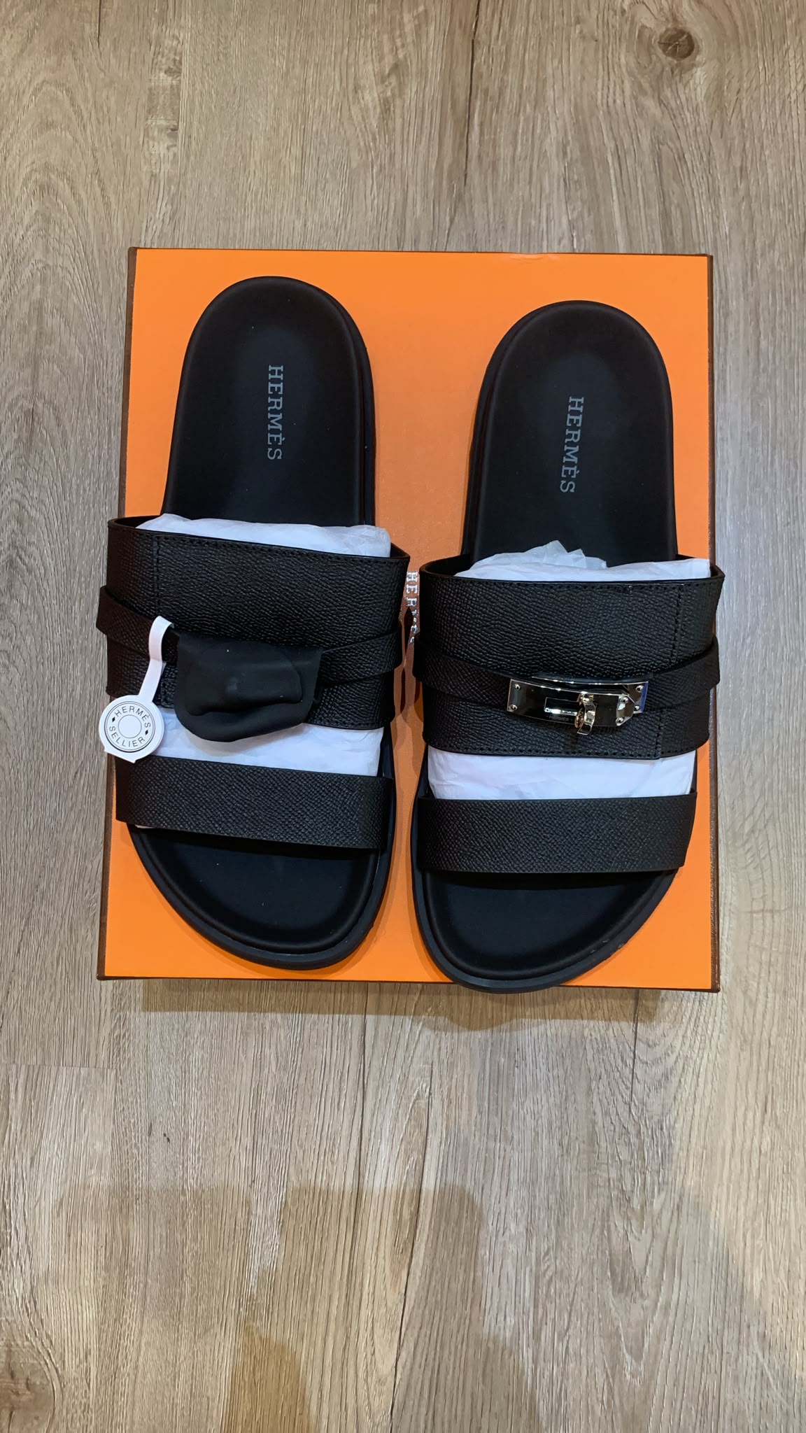 Hermès Empire Sandals – Black Epsom Leather