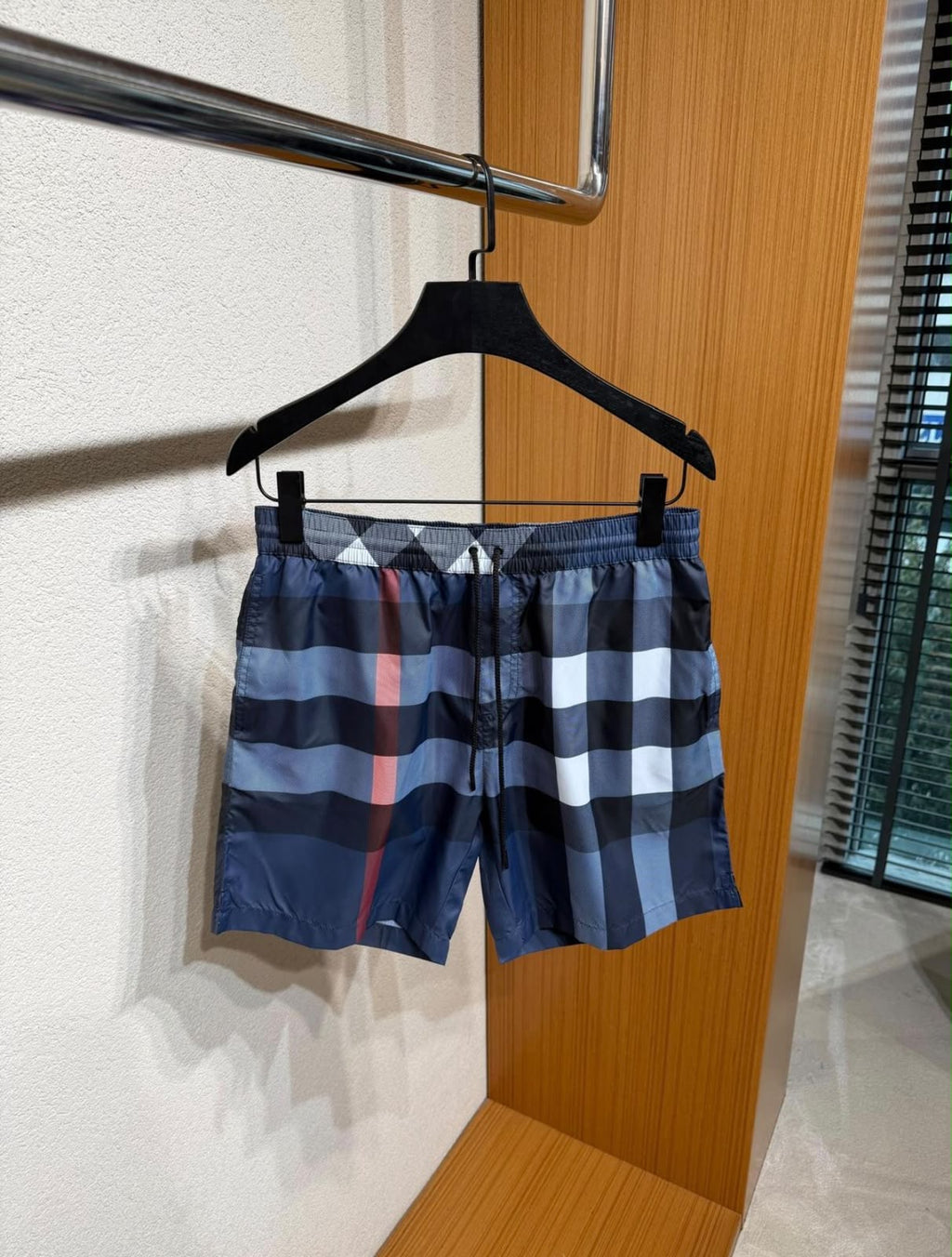 Burberry Check Drawstring Swim Shorts – Navy Blue