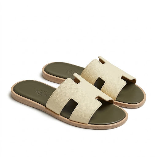 Hermès Izmir Sandals – Cream & Olive Green