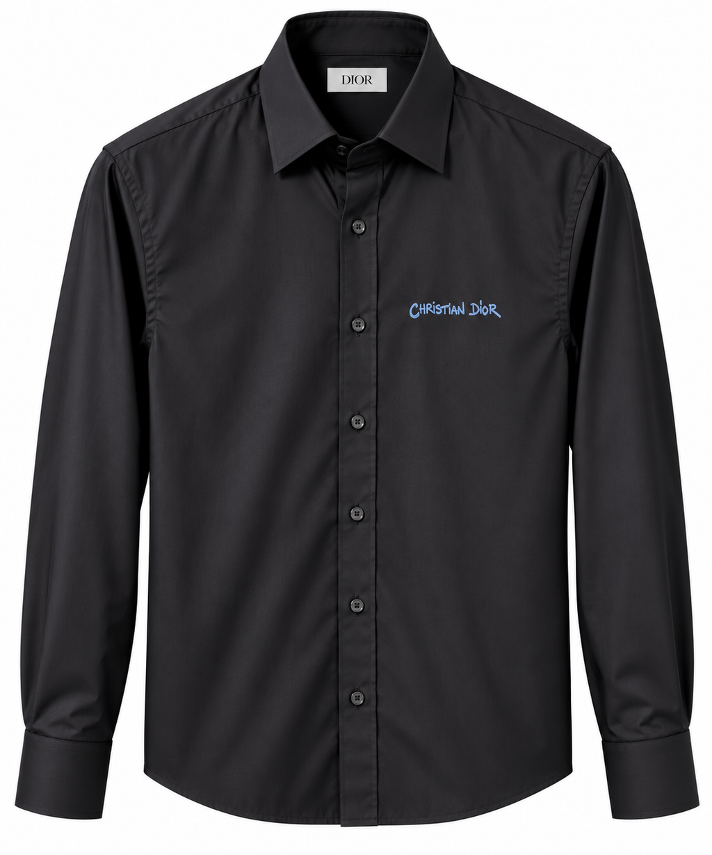 Christian Dior Embroidered Logo Long-Sleeve Shirt – Black