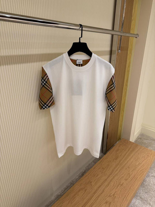 Burberry Vintage Check Sleeve T-Shirt – White & Archive Beige