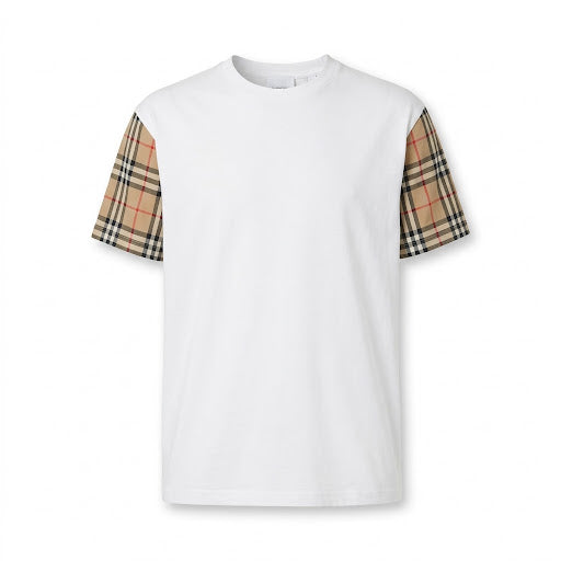 Burberry Vintage Check Sleeve T-Shirt – White & Archive Beige