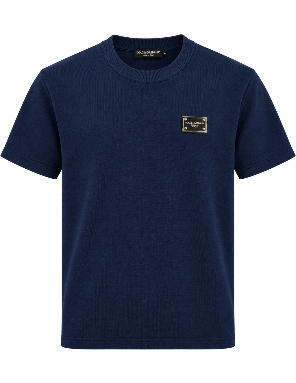 Dolce & Gabbana Logo Plaque Knit T-Shirt – Navy Blue