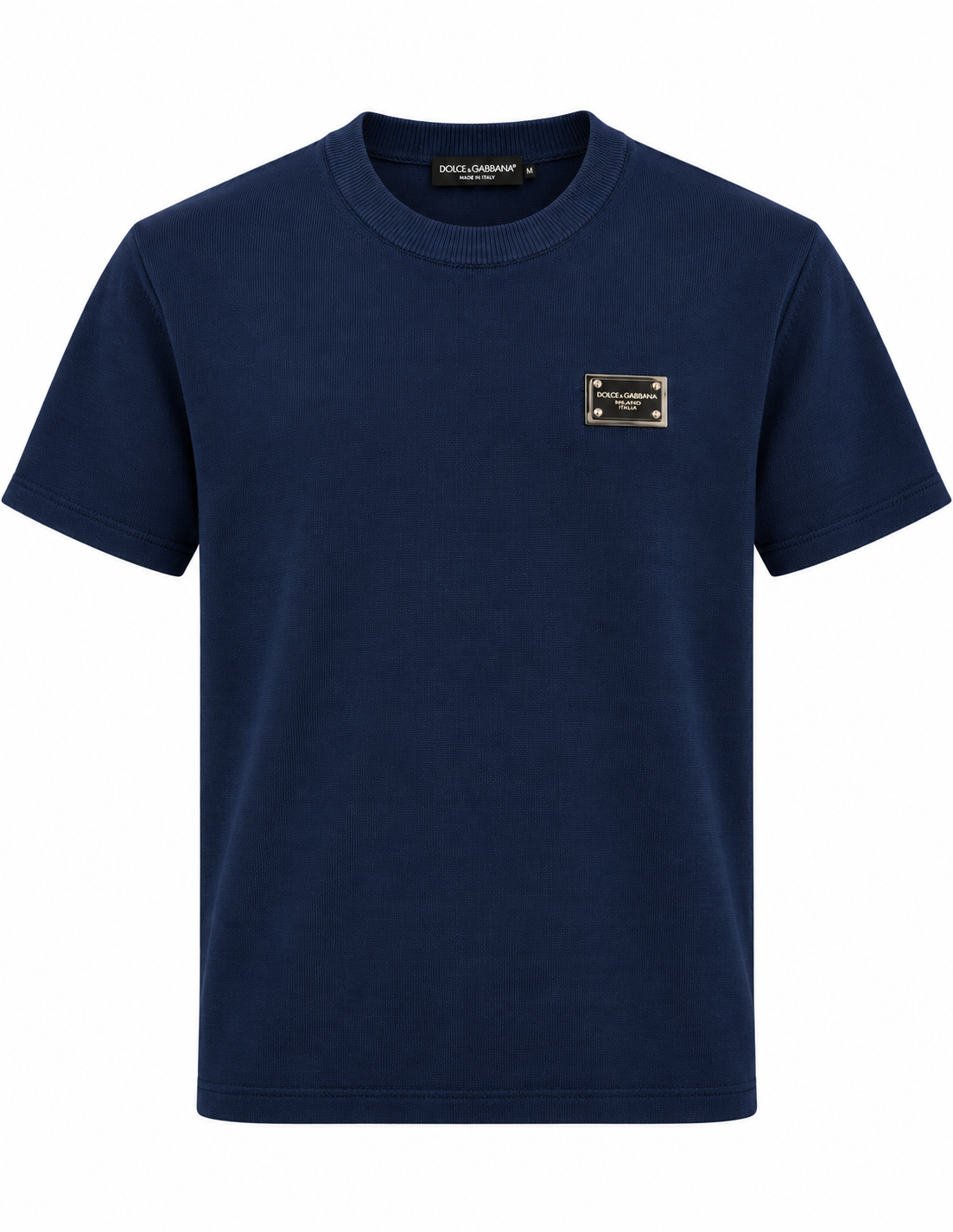 Dolce & Gabbana Logo Plaque Knit T-Shirt – Navy Blue