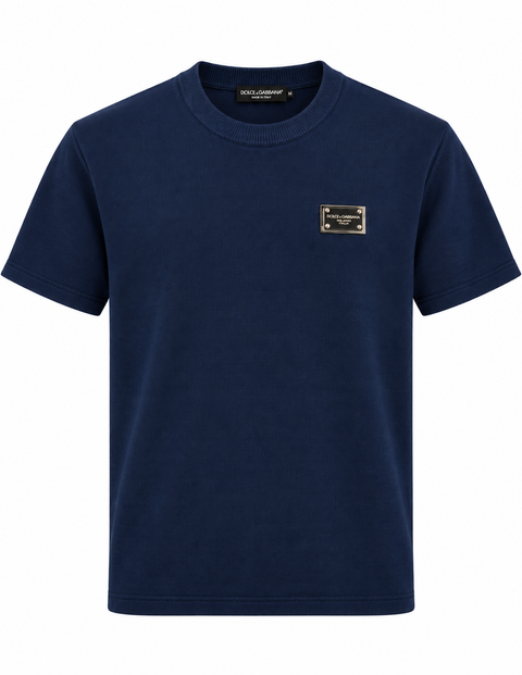 Dolce & Gabbana Logo Plaque Knit T-Shirt – Navy Blue