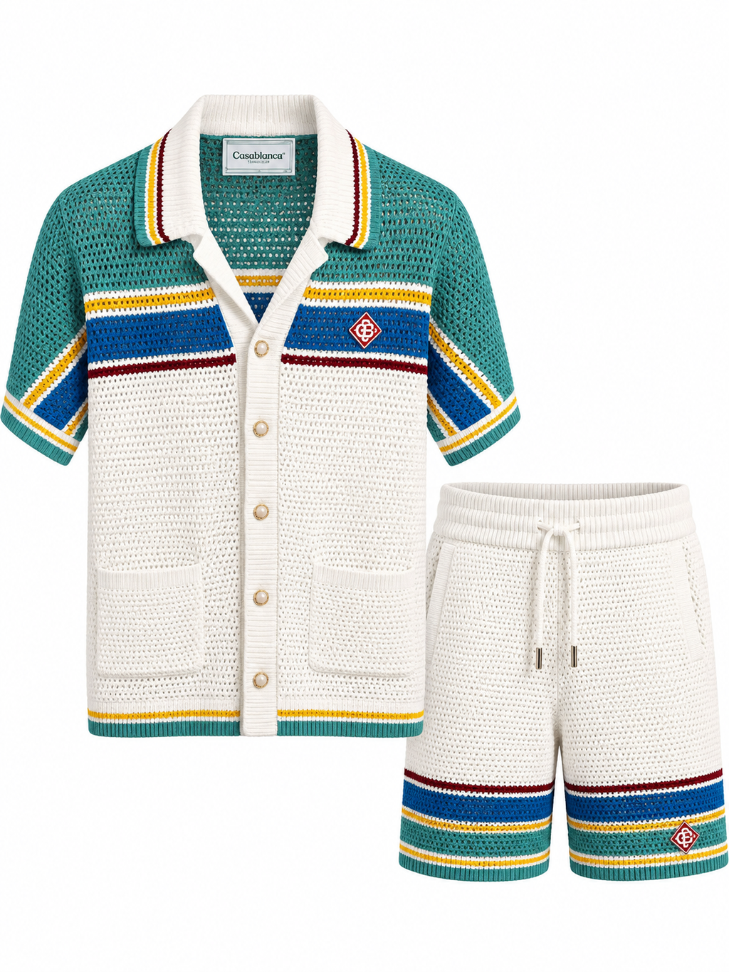 Casablanca Striped Knit Co-Ord Set – Cream, Teal & Blue