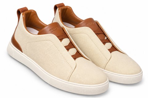 ZEGNA Canvas Slip-On Sneakers – Cream & Cognac