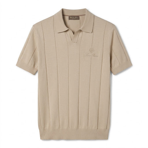 Loro Piana Vertical Rib Knit Polo – Beige