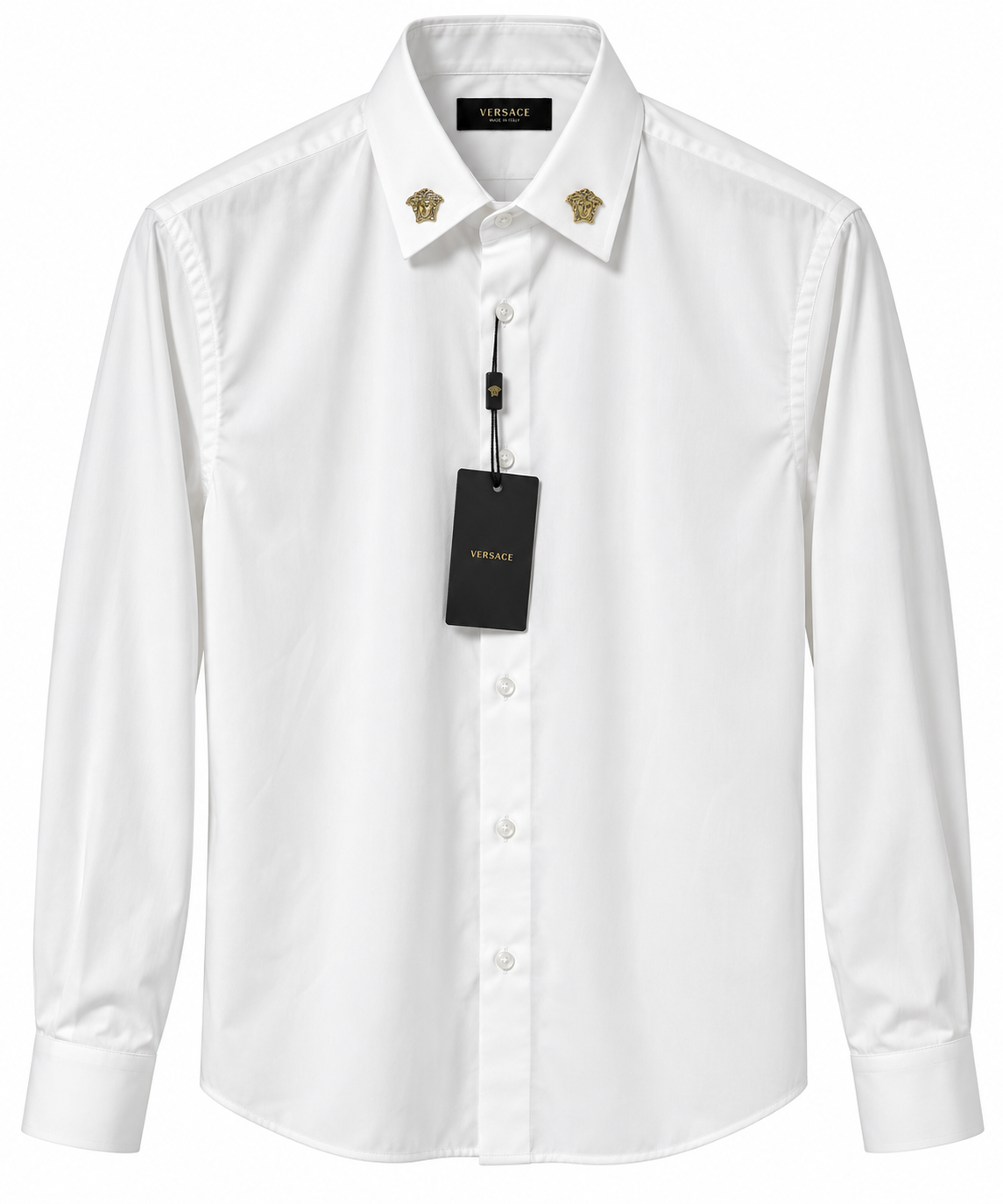 Dolce & Gabbana Gold Crown Collar Long Sleeve Shirt – White
