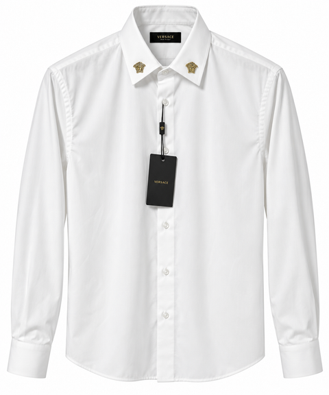 Dolce & Gabbana Gold Crown Collar Long Sleeve Shirt – White