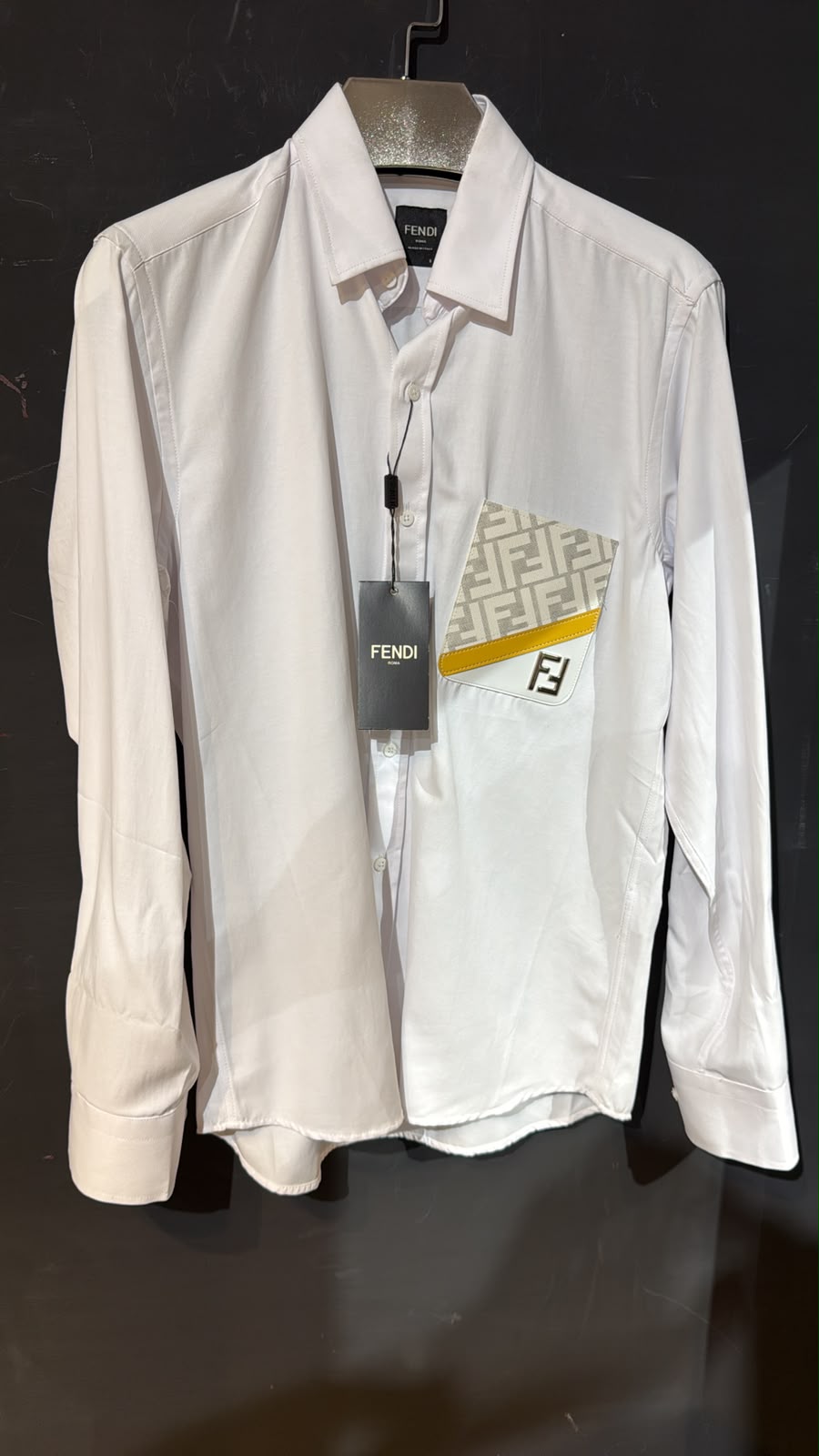 Fendi FF Monogram Pocket Long Sleeve Shirt – White & Yellow