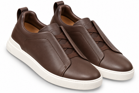 Zegna Leather Slip-On Sneakers – Espresso Brown & White