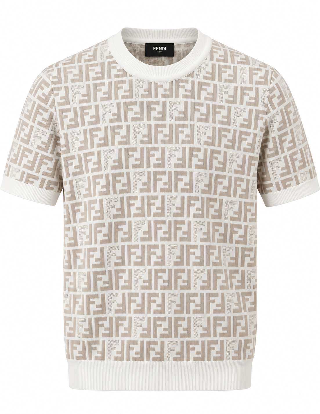 Fendi FF Monogram Knit T-Shirt – Beige & White