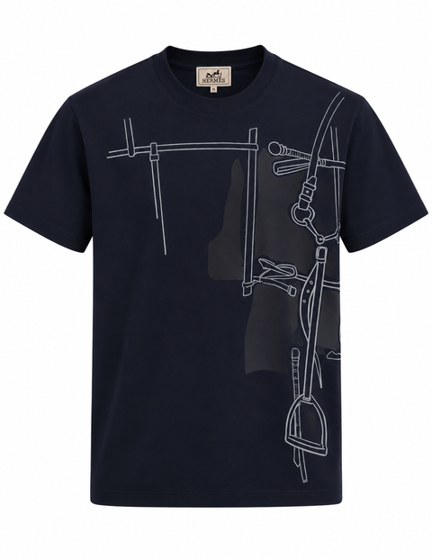 Hermès Equestrian Graphic Crewneck T-Shirt – Navy