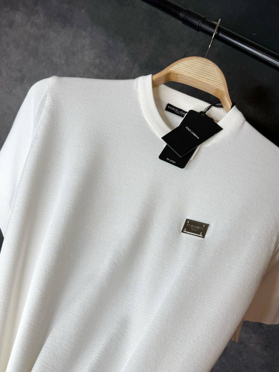 Dolce & Gabbana Logo Plaque Knit T-Shirt – White